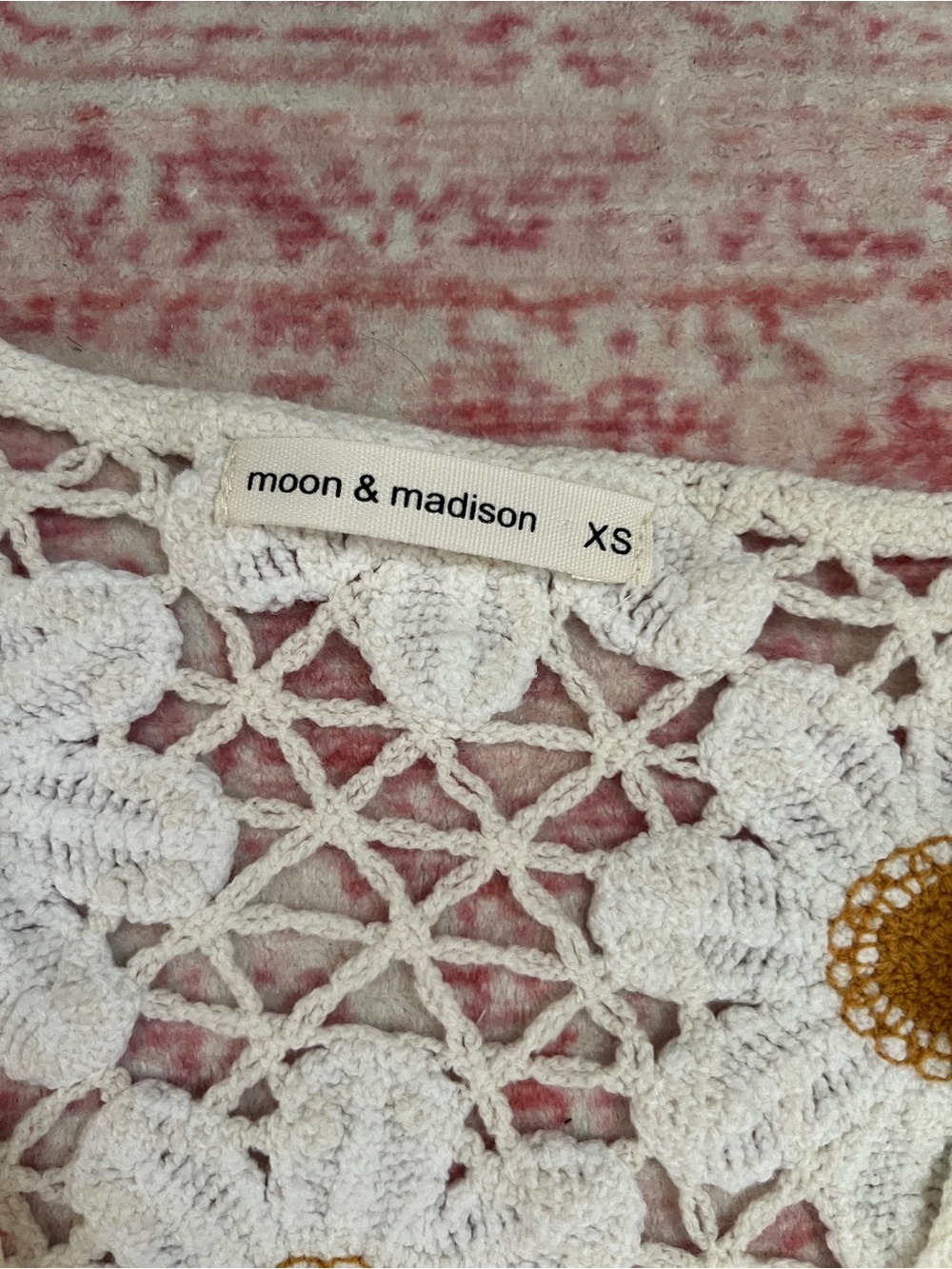 moon & madison Crochet Daisy Tie-Front Cardigan in Cream and Mustard - Picture 2 of 4